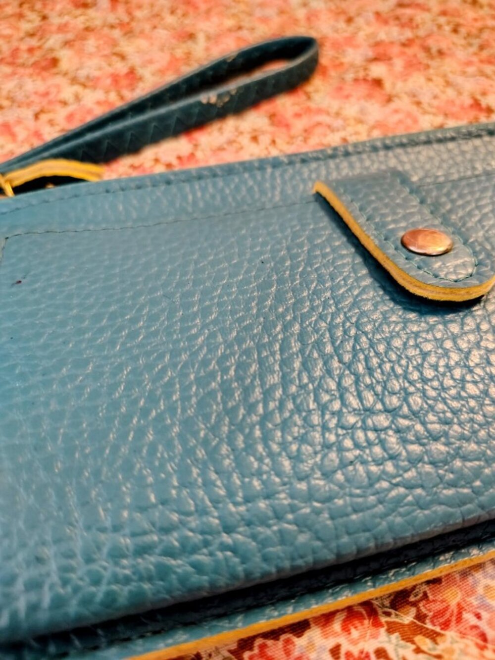 NWOT Turquoise Yellow Faux Pebbled Leather Wallet - Picture 11 of 12